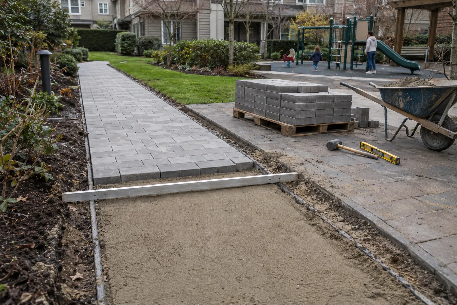 Repaired hardscape pathway